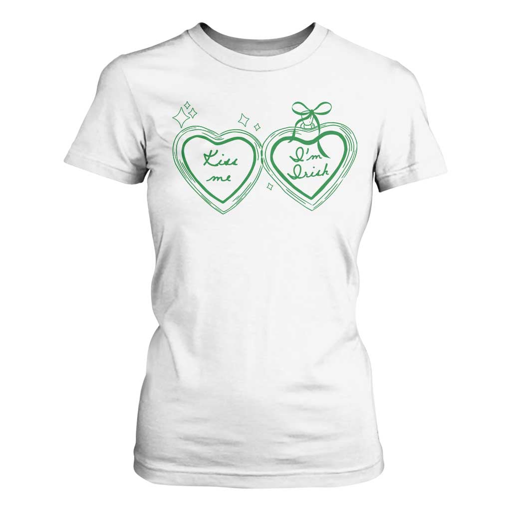 Kiss Me I'm Irish T Shirt For Women Green Heart Locket St. Patrick's Day Pride TS10 White Print Your Wear