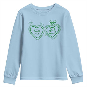 Kiss Me I'm Irish Youth Sweatshirt Green Heart Locket St. Patrick's Day Pride TS10 Light Blue Print Your Wear