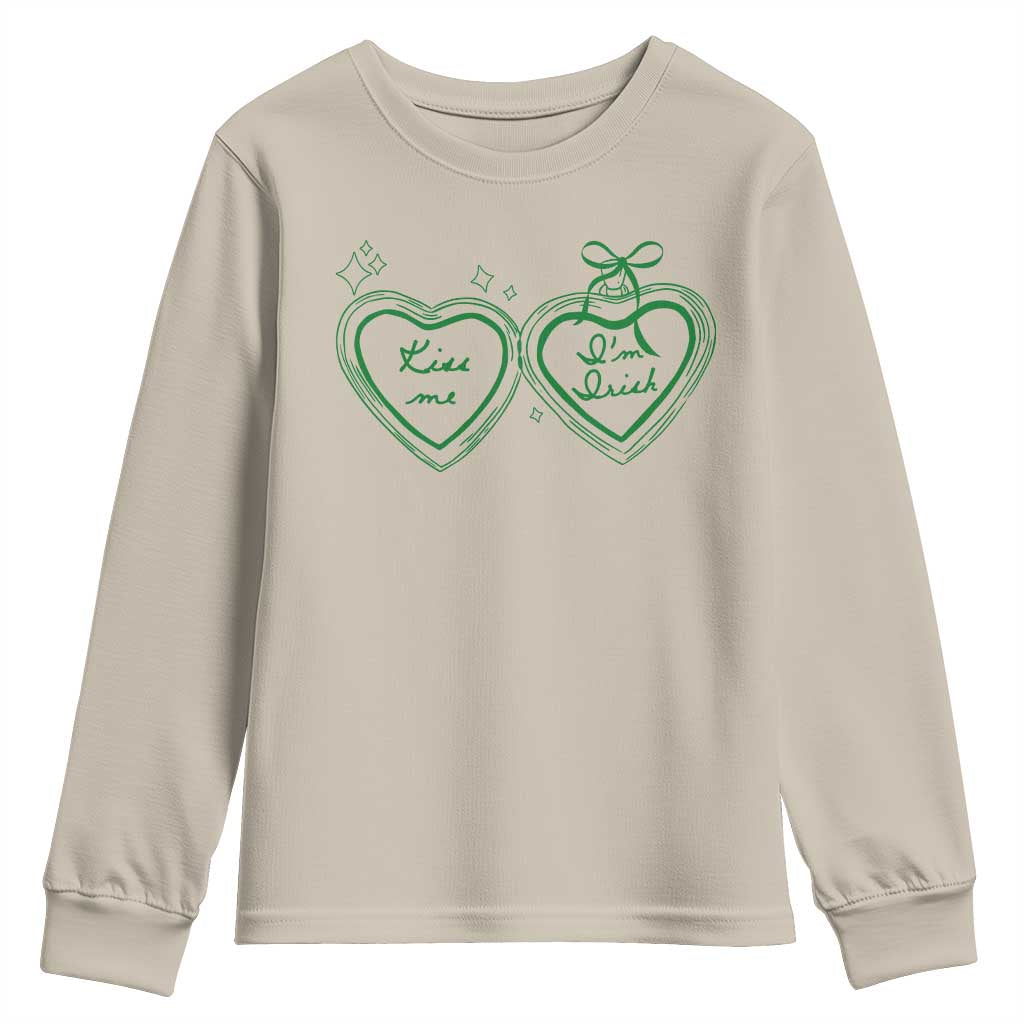 Kiss Me I'm Irish Youth Sweatshirt Green Heart Locket St. Patrick's Day Pride TS10 Sand Print Your Wear