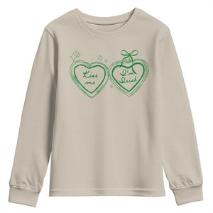 Kiss Me I'm Irish Youth Sweatshirt Green Heart Locket St. Patrick's Day Pride TS10 Sand Print Your Wear