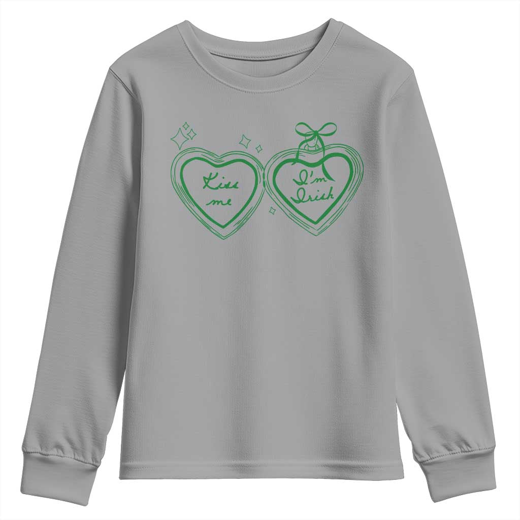 Kiss Me I'm Irish Youth Sweatshirt Green Heart Locket St. Patrick's Day Pride TS10 Sport Gray Print Your Wear