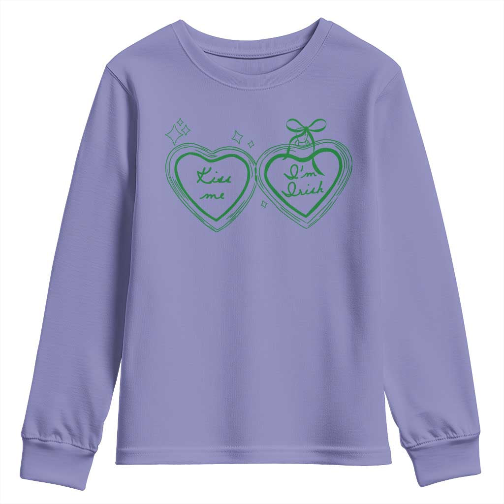Kiss Me I'm Irish Youth Sweatshirt Green Heart Locket St. Patrick's Day Pride TS10 Violet Print Your Wear