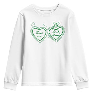 Kiss Me I'm Irish Youth Sweatshirt Green Heart Locket St. Patrick's Day Pride TS10 White Print Your Wear