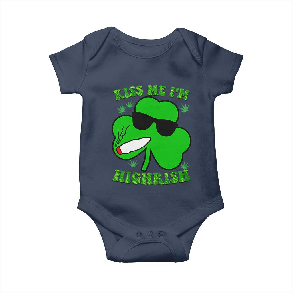 Funny St. Patrick's Day Marijuana Baby Onesie Kiss Me I'm Highrish 420 High Irish Weed TS10 Navy Print Your Wear