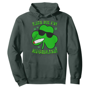 Funny St. Patrick's Day Marijuana Hoodie Kiss Me I'm Highrish 420 High Irish Weed TS10 Dark Forest Green Print Your Wear
