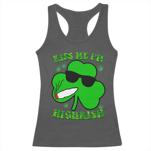Funny St. Patrick's Day Marijuana Racerback Tank Top Kiss Me I'm Highrish 420 High Irish Weed TS10 Dark Heather Print Your Wear