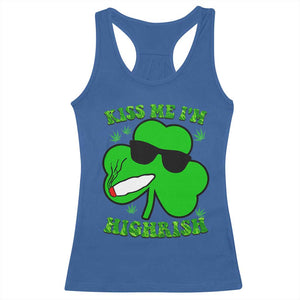 Funny St. Patrick's Day Marijuana Racerback Tank Top Kiss Me I'm Highrish 420 High Irish Weed TS10 Royal Blue Print Your Wear