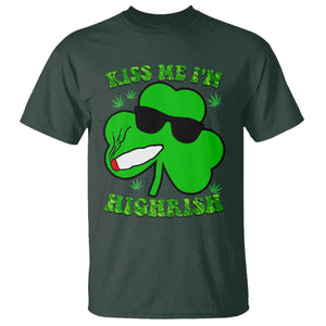 Funny St. Patrick's Day Marijuana T Shirt Kiss Me I'm Highrish 420 High Irish Weed TS10 Dark Forest Green Print Your Wear