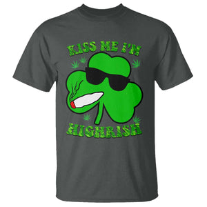 Funny St. Patrick's Day Marijuana T Shirt Kiss Me I'm Highrish 420 High Irish Weed TS10 Dark Heather Print Your Wear