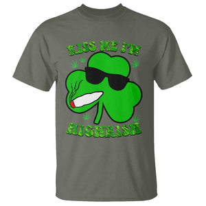 Funny St. Patrick's Day Marijuana T Shirt Kiss Me I'm Highrish 420 High Irish Weed TS10 Military Green Print Your Wear