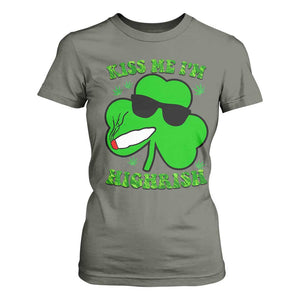 Funny St. Patrick's Day Marijuana T Shirt For Women Kiss Me I'm Highrish 420 High Irish Weed TS10 Military Green Print Your Wear