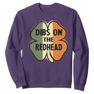 Funny Irish St Patricks Day Sweatshirt Shamrock Dibs On The Redhead TS10 Purple Print Your Wear