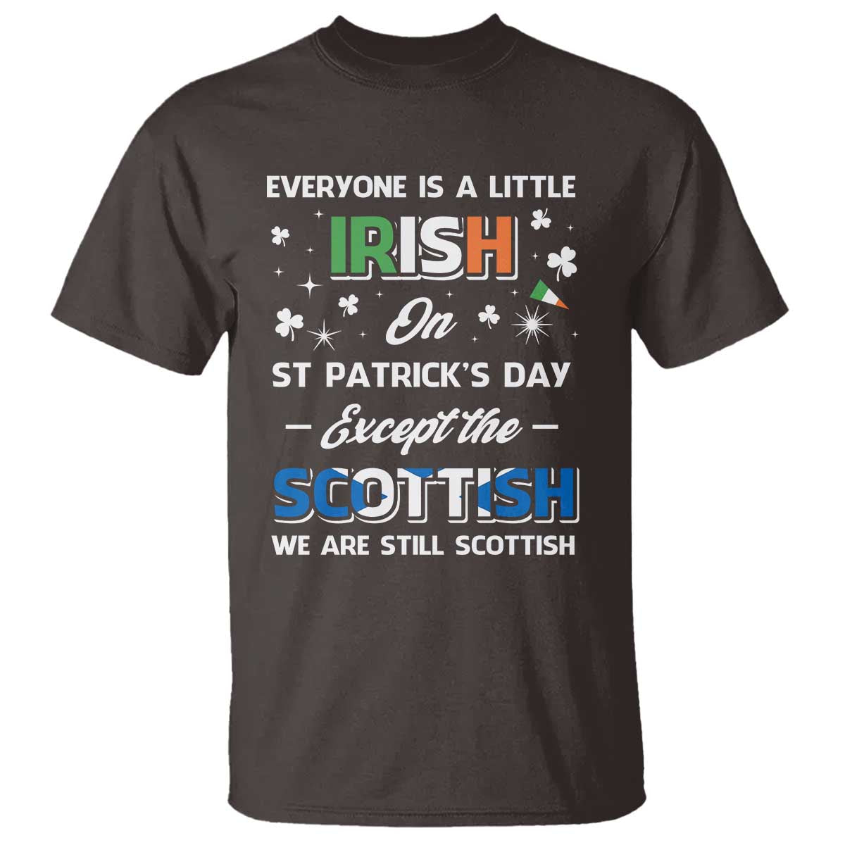 Everyone is Irish Except Scottish on St. Patrick's Day T Shirt TS10 Dark Chocolate Print Your Wear