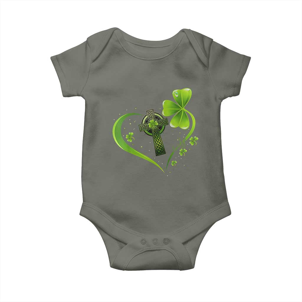 St Patricks Day Baby Onesie Lucky Clover Irish Shamrock Celtic Cross TS10 Military Green Print Your Wear