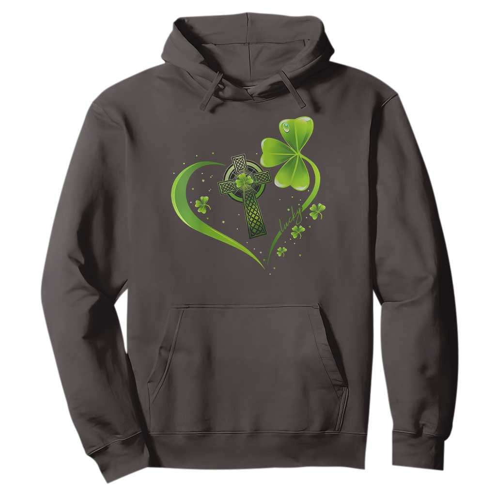 St Patricks Day Hoodie Lucky Clover Irish Shamrock Celtic Cross TS10 Dark Chocolate Print Your Wear