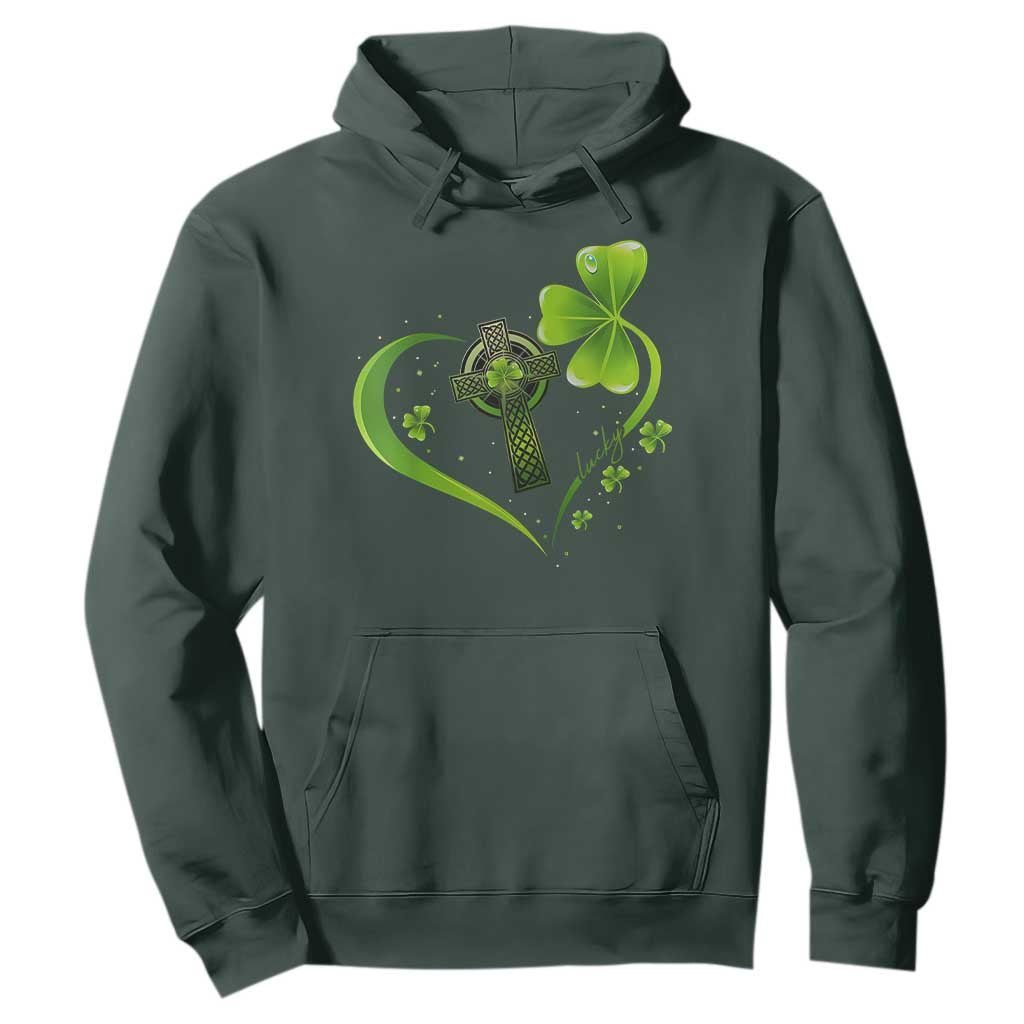St Patricks Day Hoodie Lucky Clover Irish Shamrock Celtic Cross TS10 Dark Forest Green Print Your Wear