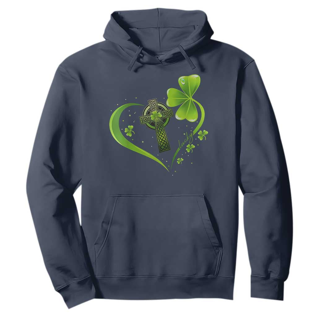St Patricks Day Hoodie Lucky Clover Irish Shamrock Celtic Cross TS10 Navy Print Your Wear