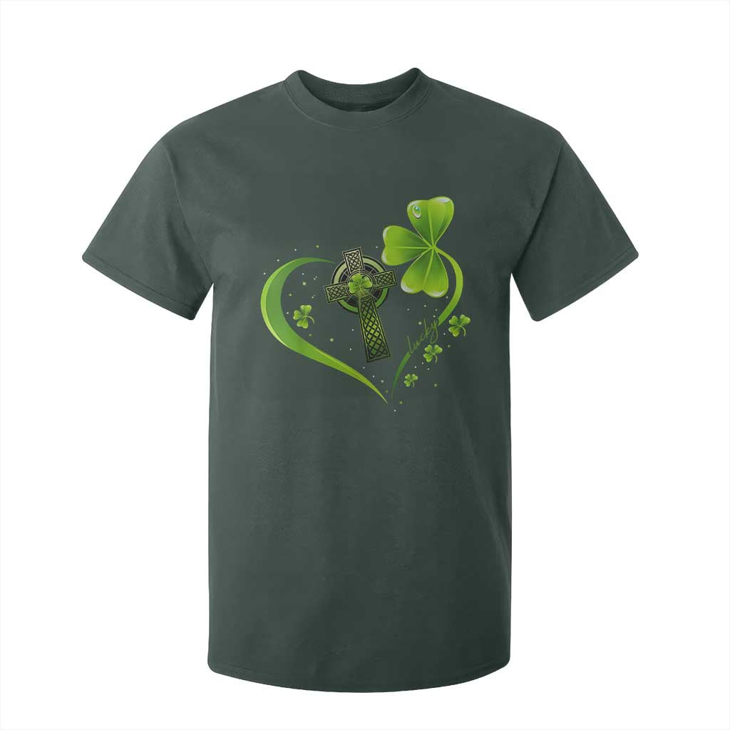 St Patricks Day T Shirt For Kid Lucky Clover Irish Shamrock Celtic Cross TS10 Dark Forest Green Print Your Wear
