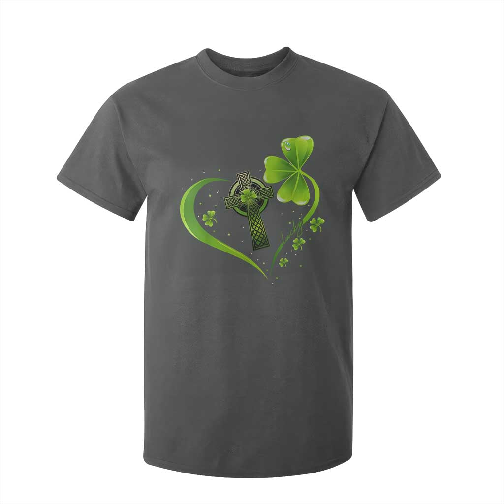 St Patricks Day T Shirt For Kid Lucky Clover Irish Shamrock Celtic Cross TS10 Dark Heather Print Your Wear