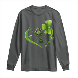 St Patricks Day Long Sleeve Shirt Lucky Clover Irish Shamrock Celtic Cross TS10 Dark Heather Print Your Wear