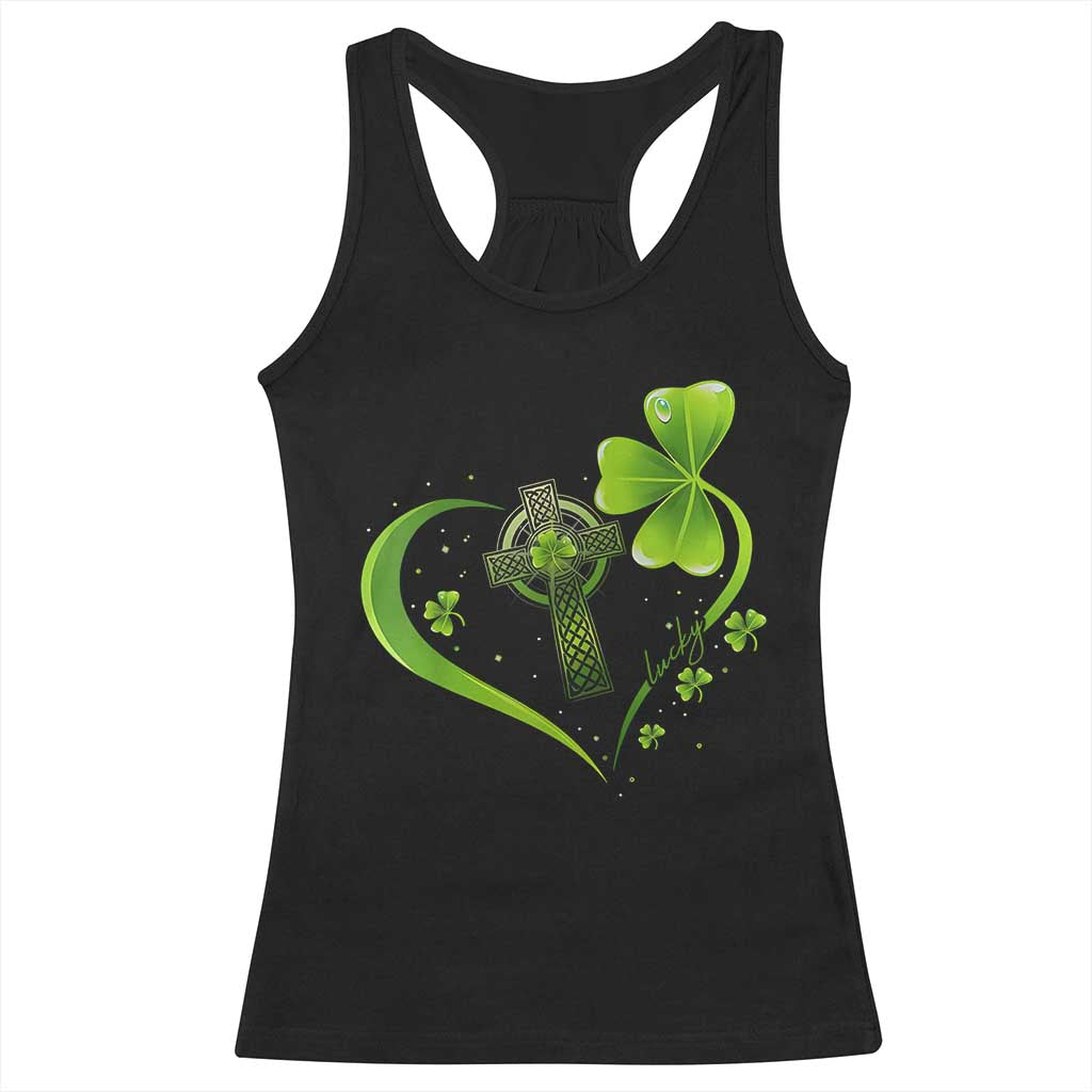 St Patricks Day Racerback Tank Top Lucky Clover Irish Shamrock Celtic Cross TS10 Black Print Your Wear