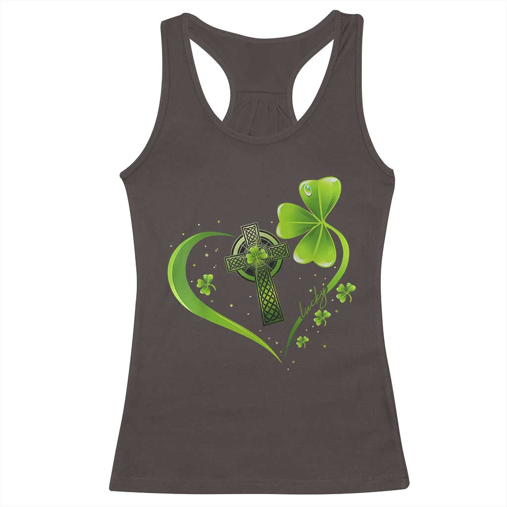 St Patricks Day Racerback Tank Top Lucky Clover Irish Shamrock Celtic Cross TS10 Dark Chocolate Print Your Wear