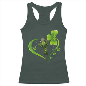 St Patricks Day Racerback Tank Top Lucky Clover Irish Shamrock Celtic Cross TS10 Dark Forest Green Print Your Wear