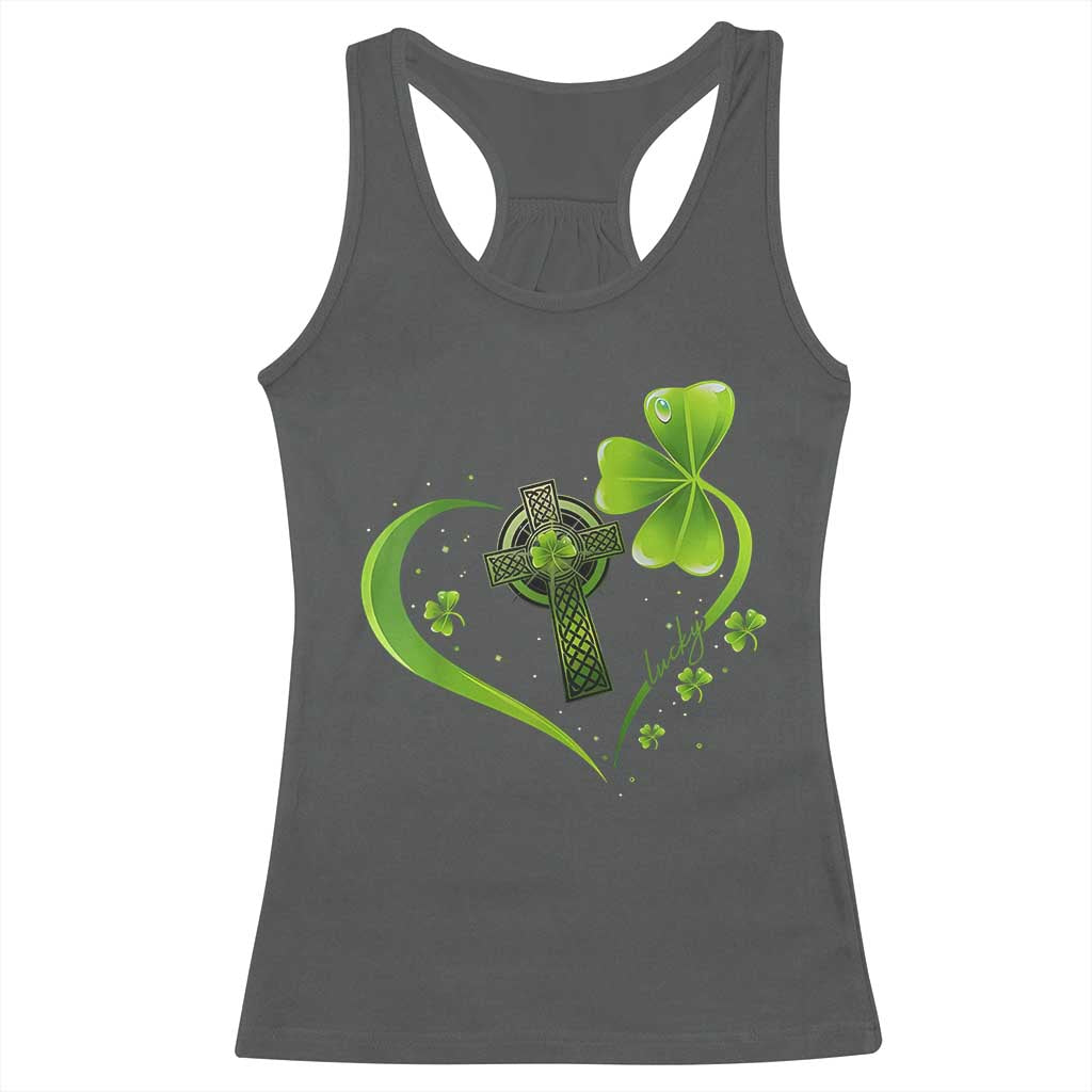 St Patricks Day Racerback Tank Top Lucky Clover Irish Shamrock Celtic Cross TS10 Dark Heather Print Your Wear