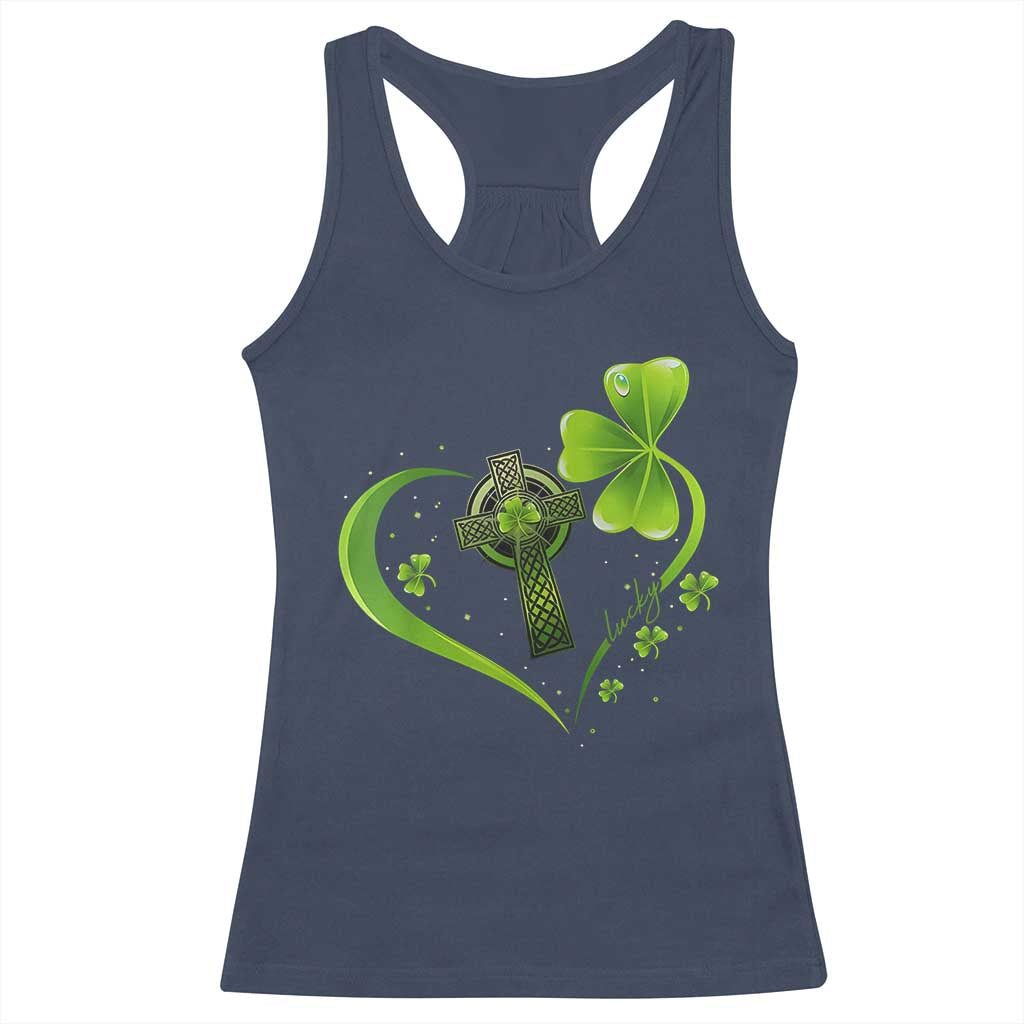 St Patricks Day Racerback Tank Top Lucky Clover Irish Shamrock Celtic Cross TS10 Navy Print Your Wear