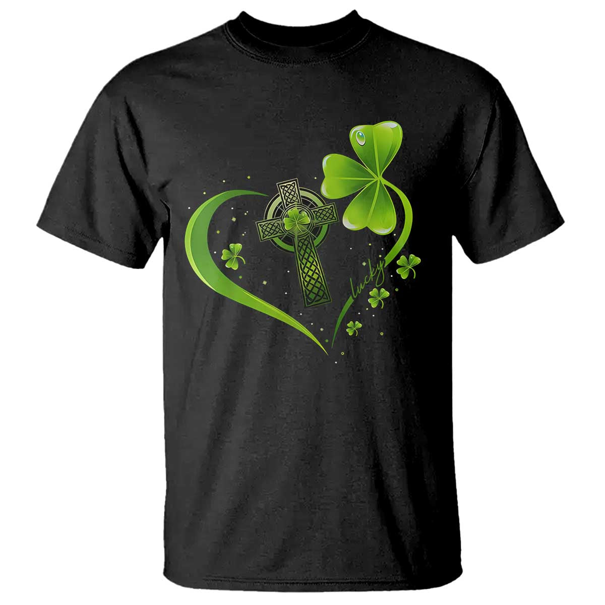 St Patricks Day T Shirt Lucky Clover Irish Shamrock Celtic Cross TS10 Black Print Your Wear