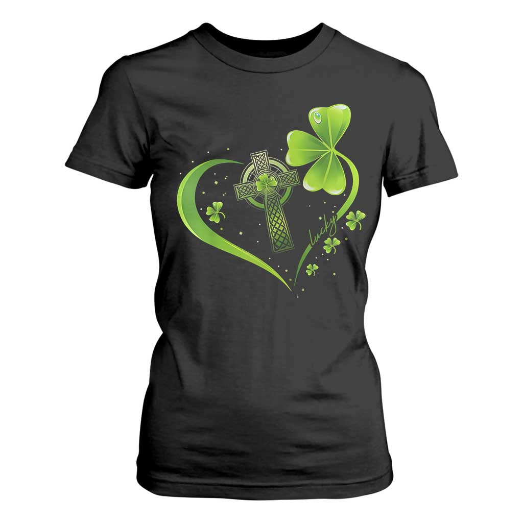 St Patricks Day T Shirt For Women Lucky Clover Irish Shamrock Celtic Cross TS10 Black Print Your Wear
