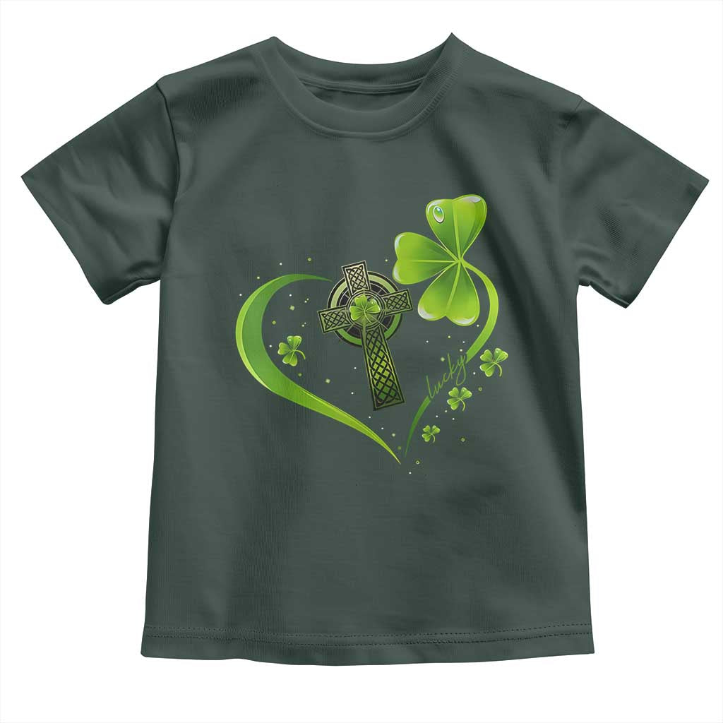 St Patricks Day Toddler T Shirt Lucky Clover Irish Shamrock Celtic Cross TS10 Dark Forest Green Print Your Wear
