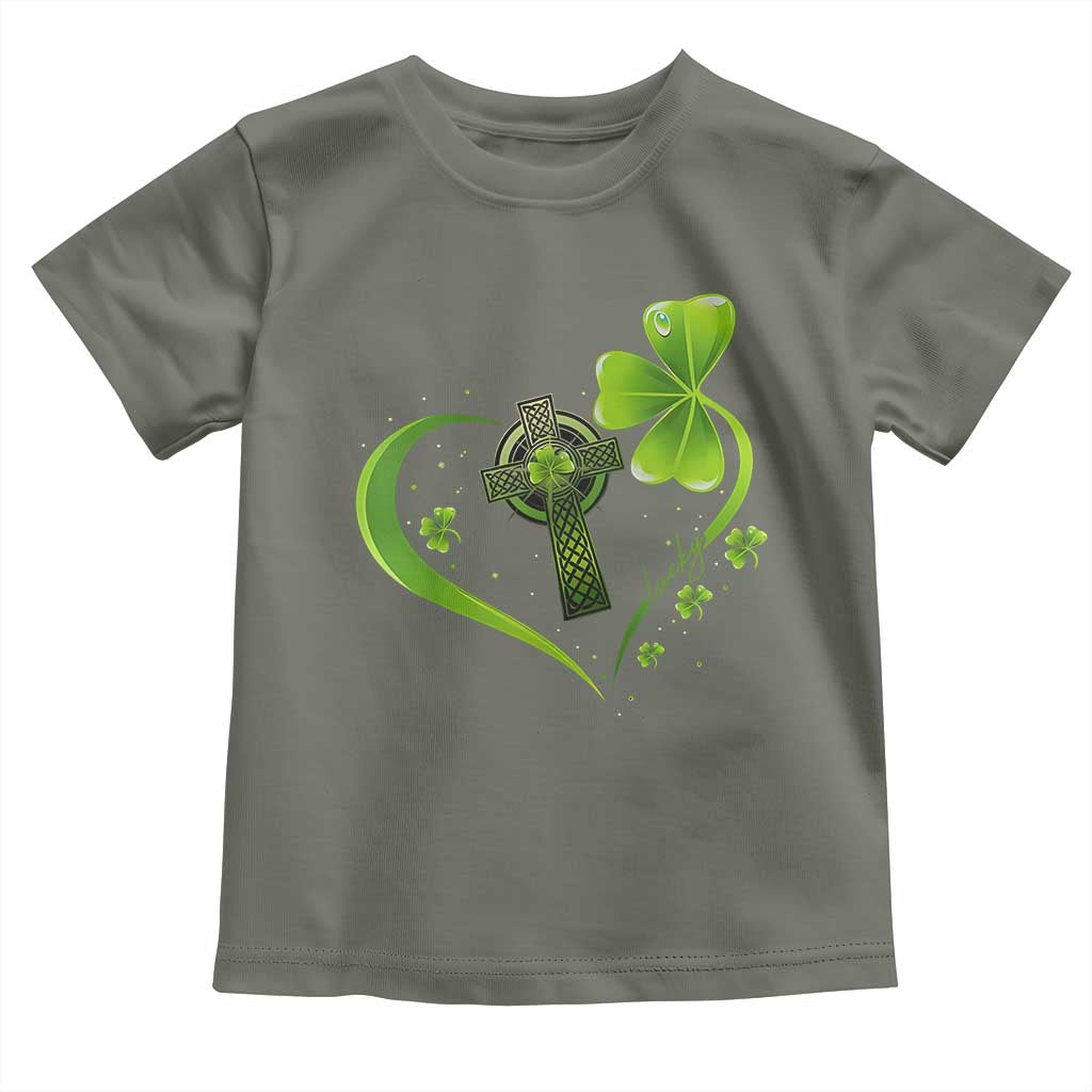 St Patricks Day Toddler T Shirt Lucky Clover Irish Shamrock Celtic Cross TS10 Military Green Print Your Wear