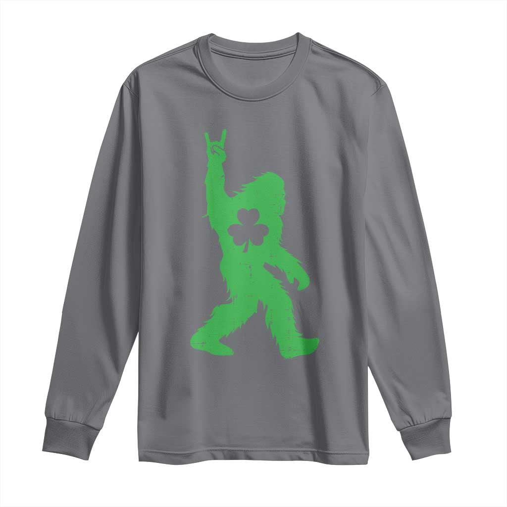 St Patricks Day Bigfoot Long Sleeve Shirt Irish Sasquatch Shamrock TS10 Charcoal Print Your Wear