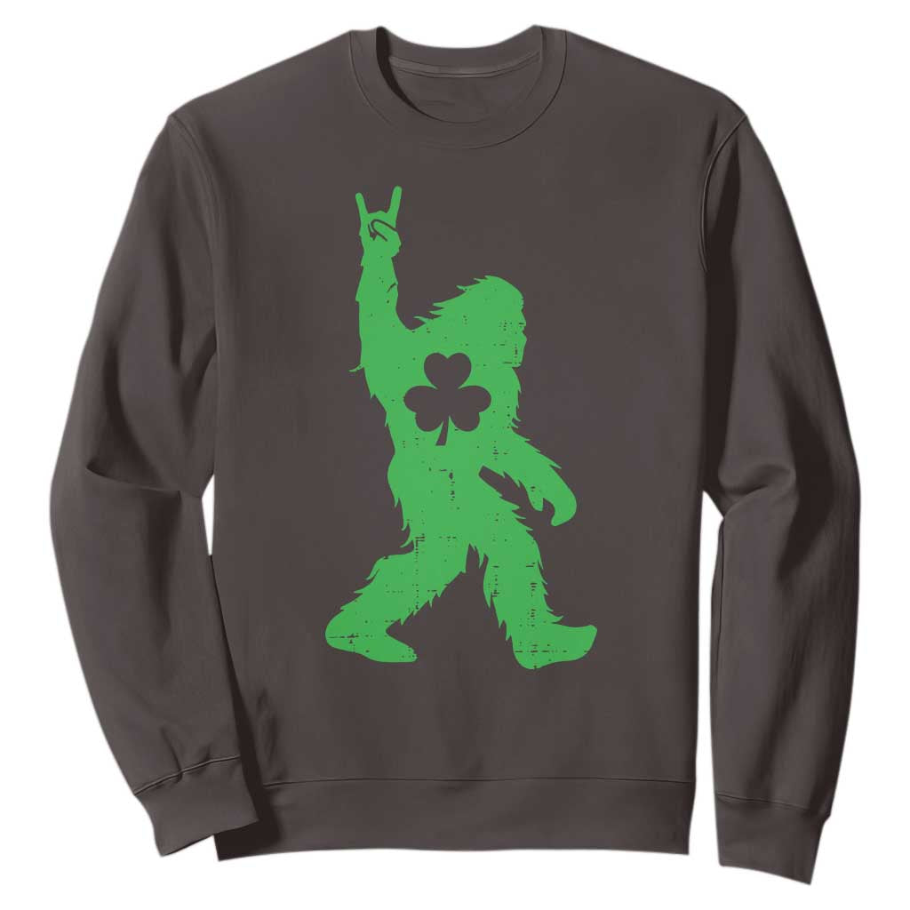 St Patricks Day Bigfoot Sweatshirt Irish Sasquatch Shamrock TS10 Dark Chocolate Print Your Wear