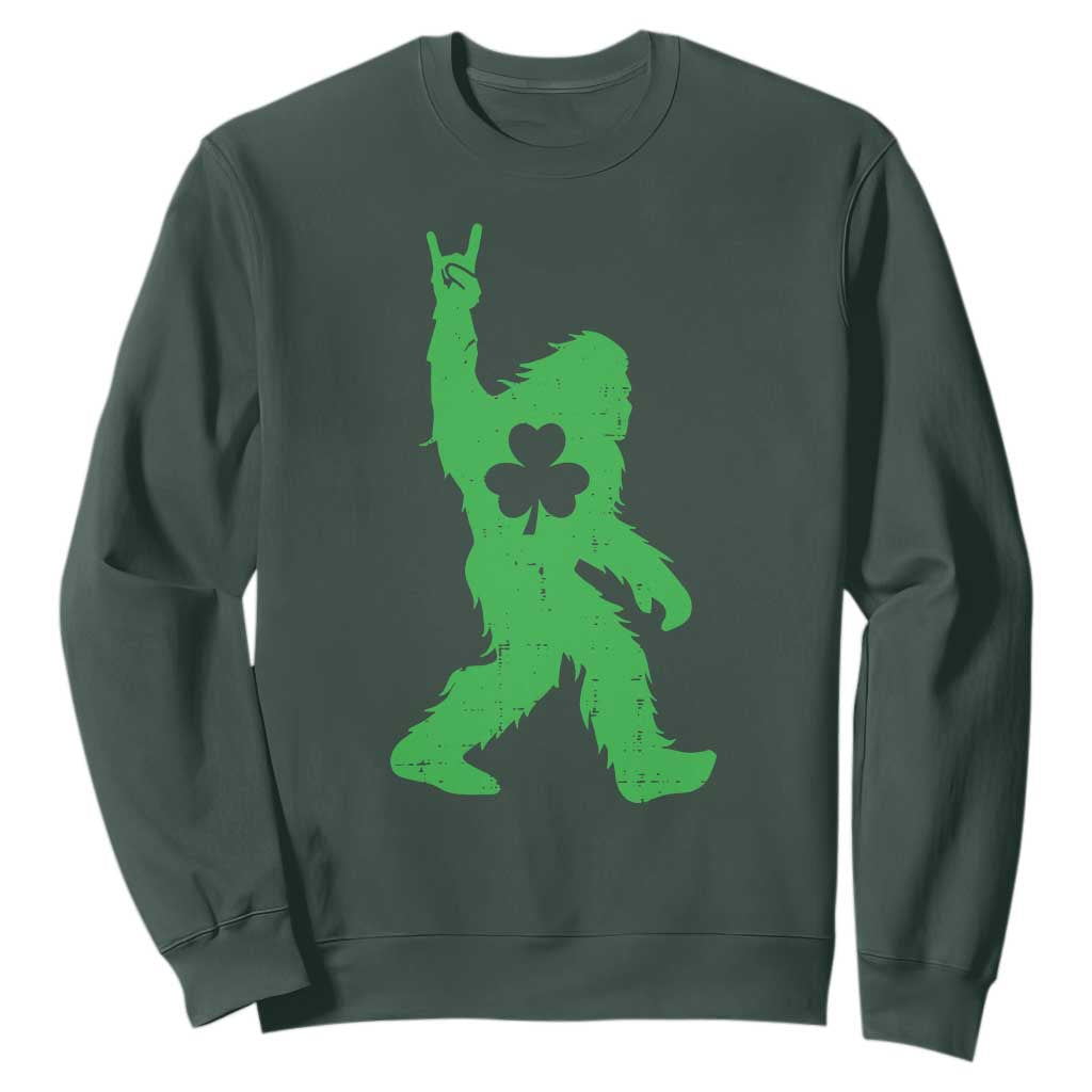 St Patricks Day Bigfoot Sweatshirt Irish Sasquatch Shamrock TS10 Dark Forest Green Print Your Wear
