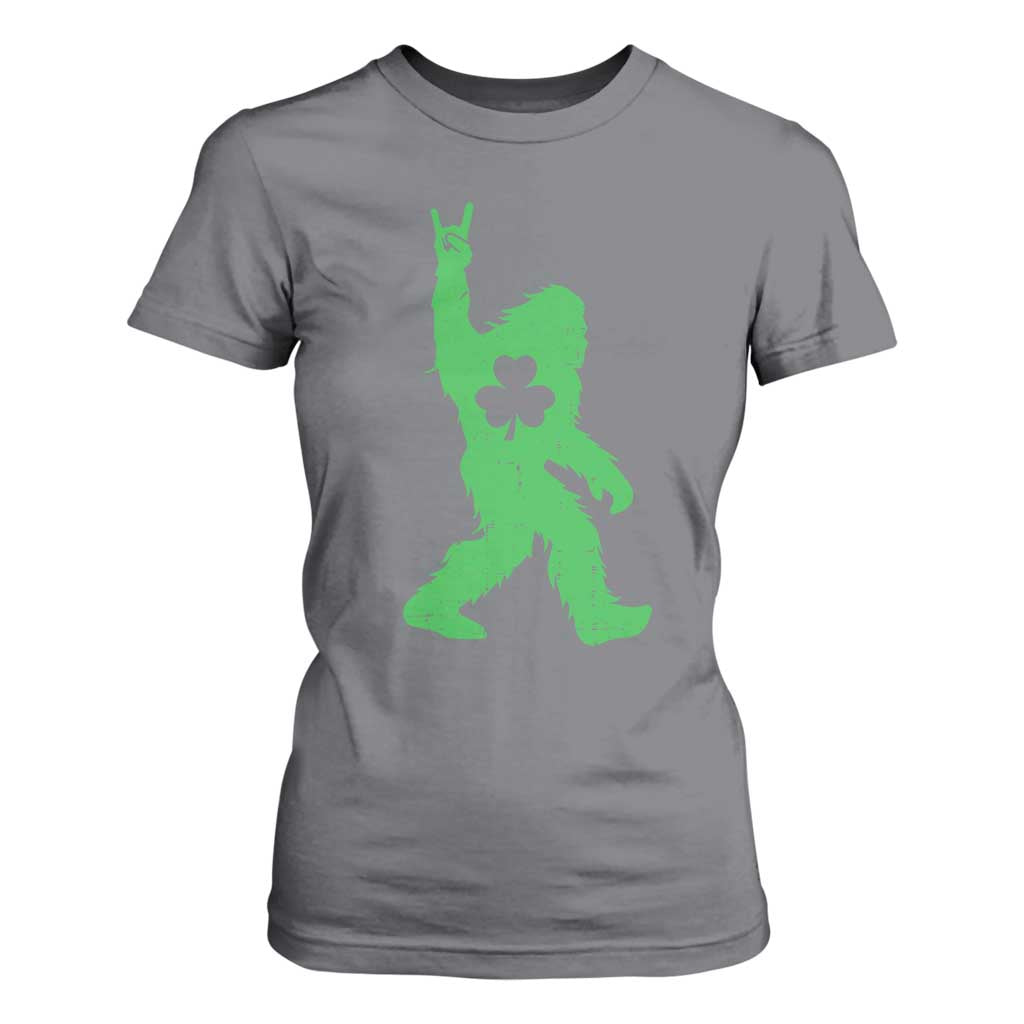 St Patricks Day Bigfoot T Shirt For Women Irish Sasquatch Shamrock TS10 Charcoal Print Your Wear