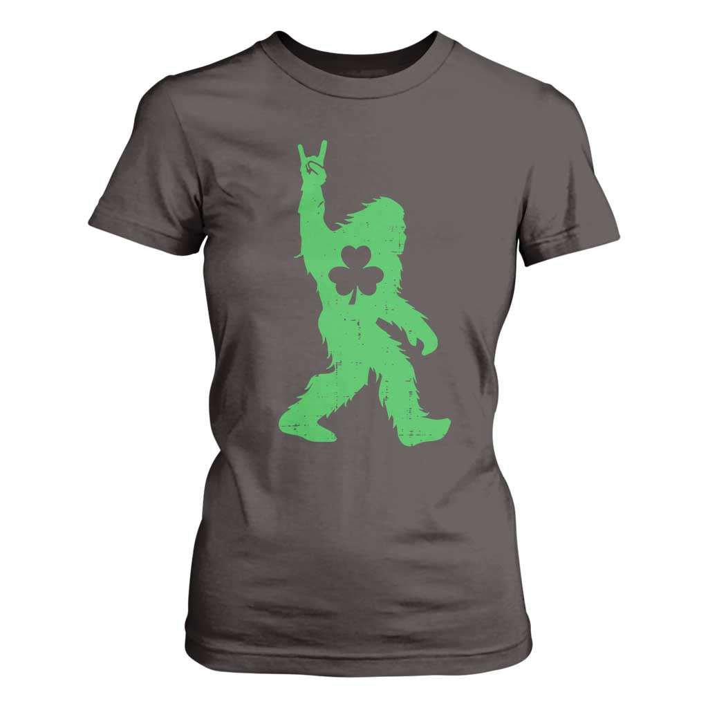 St Patricks Day Bigfoot T Shirt For Women Irish Sasquatch Shamrock TS10 Dark Chocolate Print Your Wear