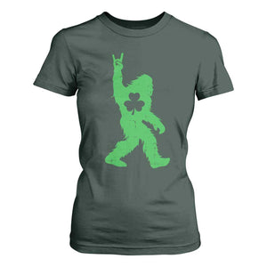 St Patricks Day Bigfoot T Shirt For Women Irish Sasquatch Shamrock TS10 Dark Forest Green Print Your Wear