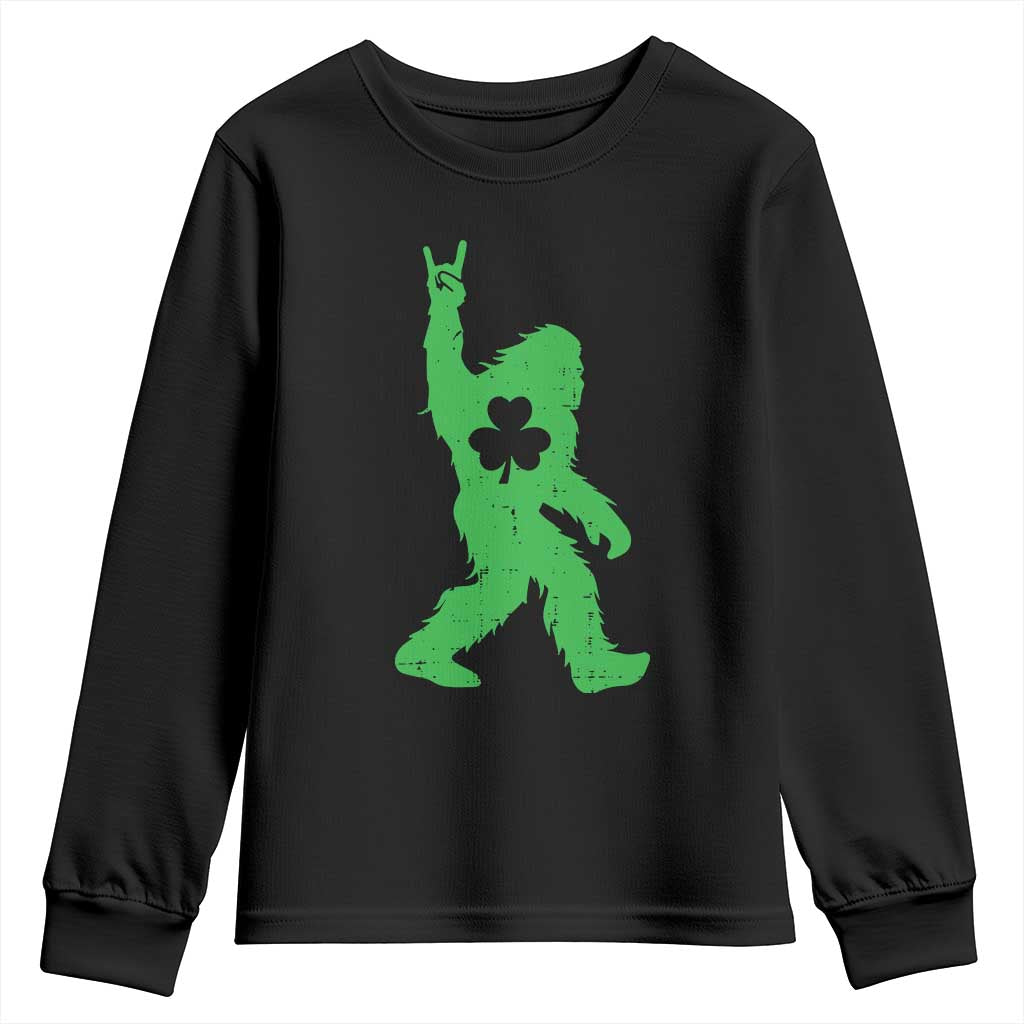 St Patricks Day Bigfoot Youth Sweatshirt Irish Sasquatch Shamrock TS10 Black Print Your Wear