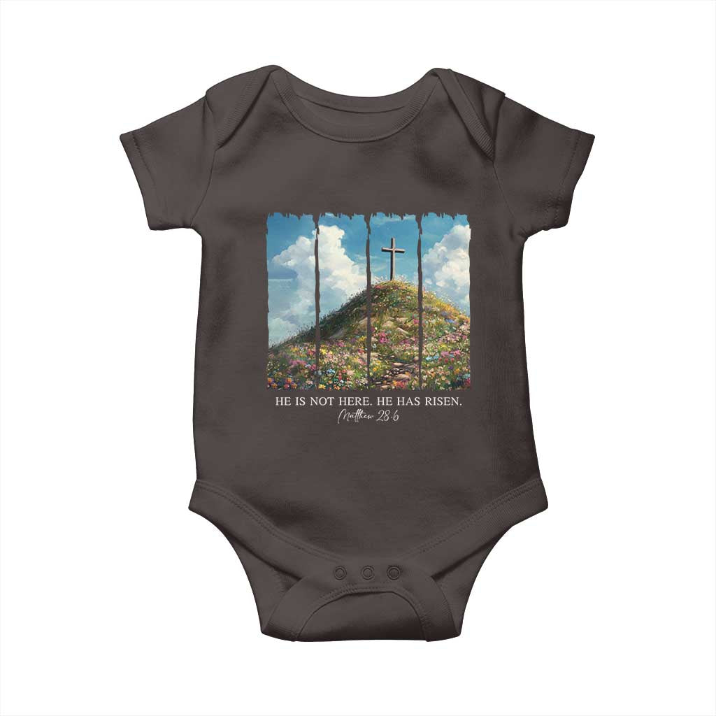 Christian Easter Baby Onesie He Is Not Here He Has Risen TS10 Dark Chocolate Print Your Wear