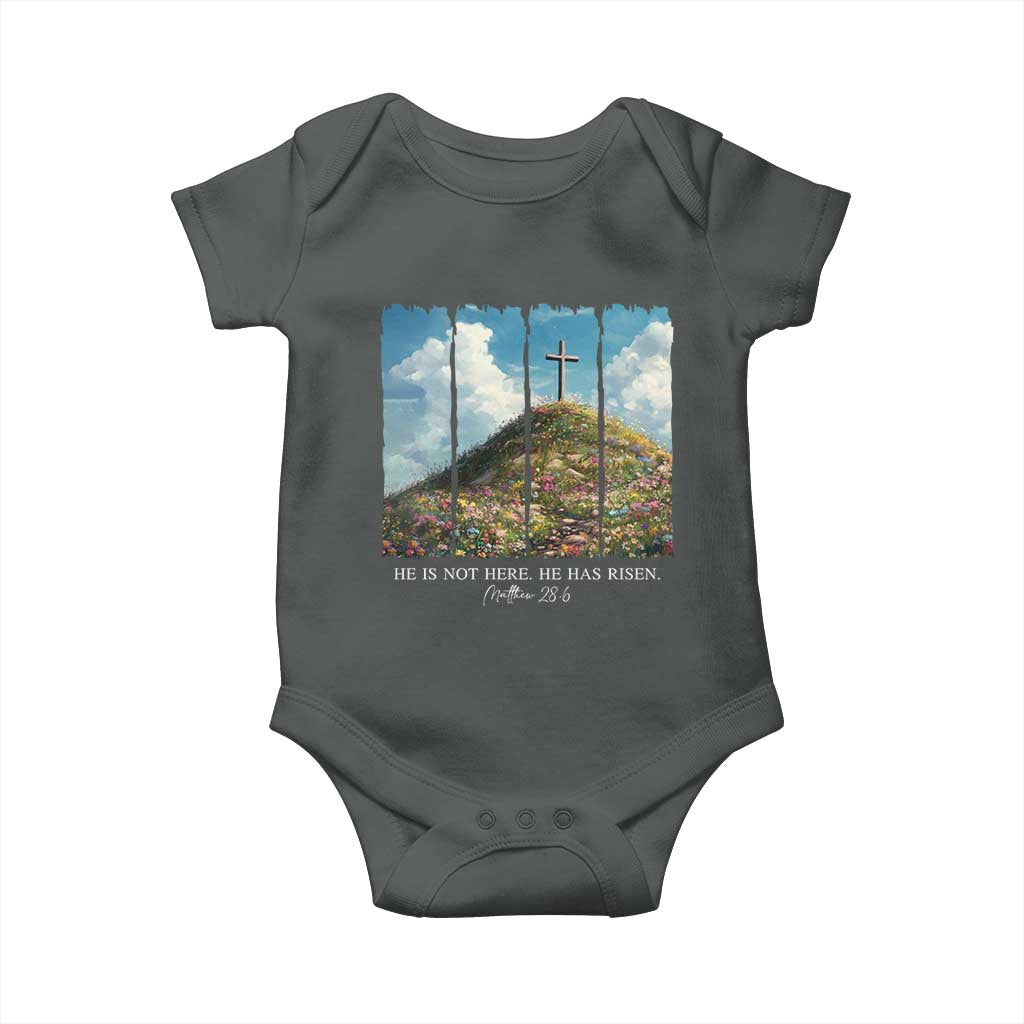 Christian Easter Baby Onesie He Is Not Here He Has Risen TS10 Dark Heather Print Your Wear