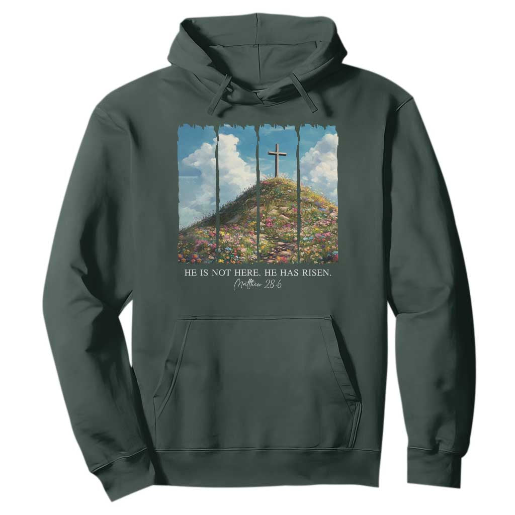Christian Easter Hoodie He Is Not Here He Has Risen TS10 Dark Forest Green Print Your Wear