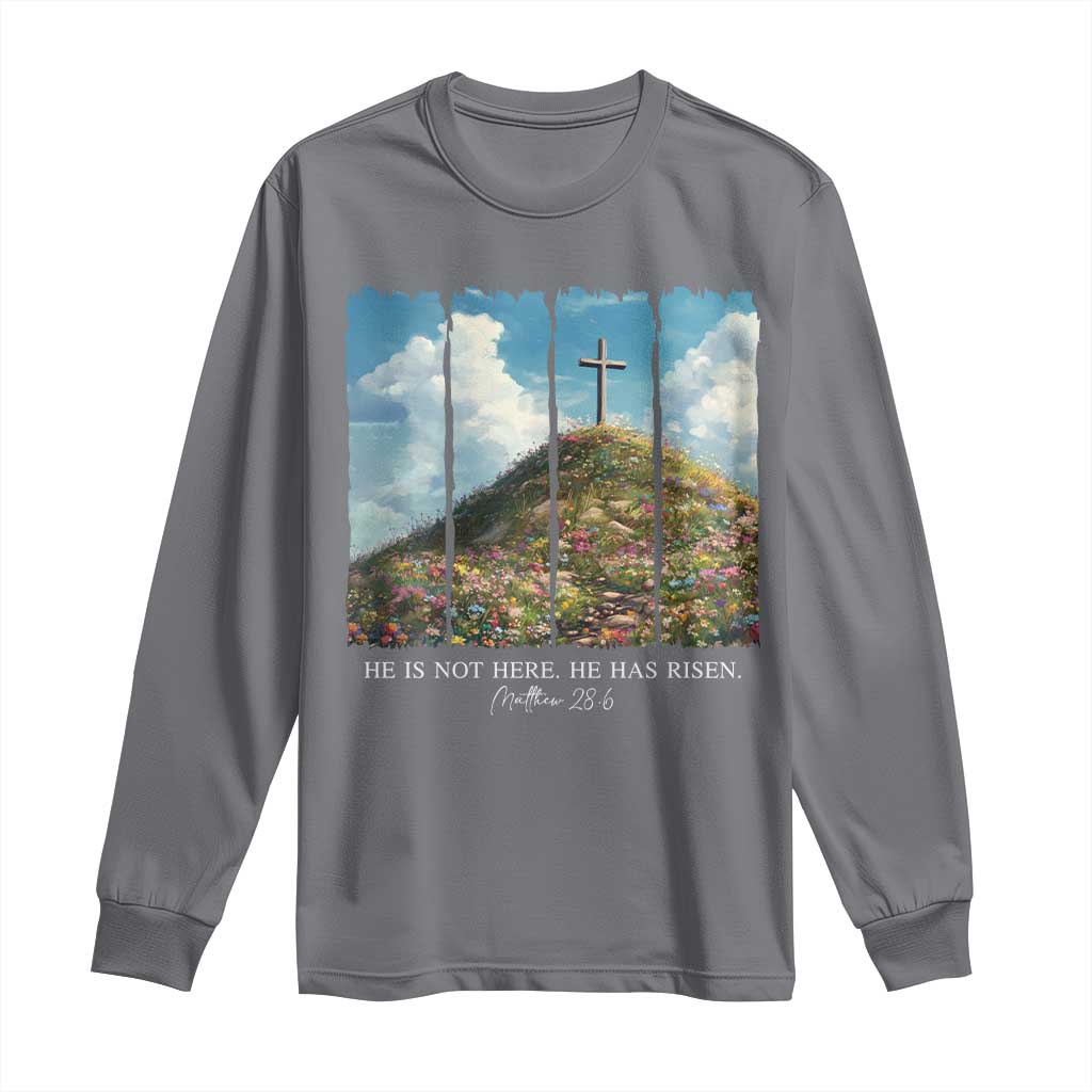Christian Easter Long Sleeve Shirt He Is Not Here He Has Risen TS10 Charcoal Print Your Wear