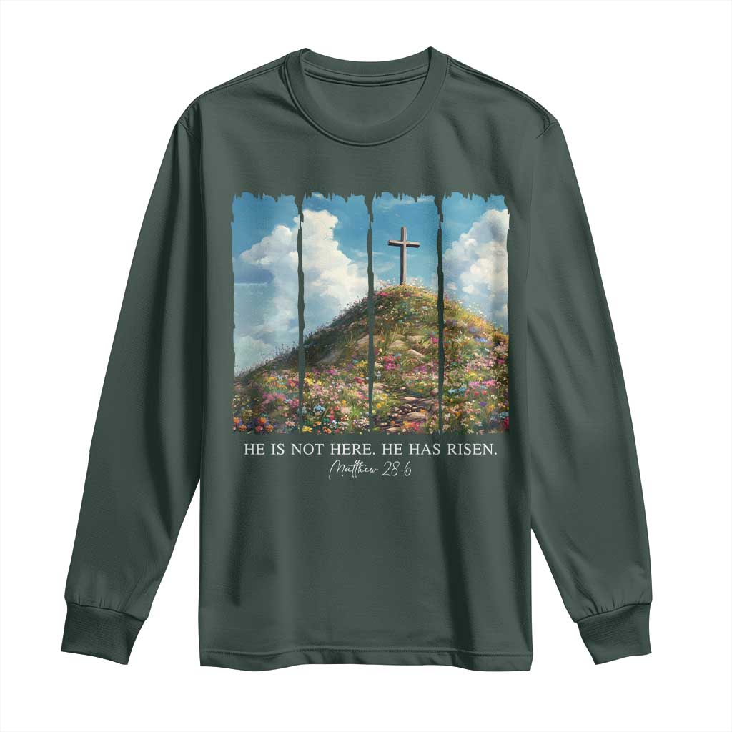 Christian Easter Long Sleeve Shirt He Is Not Here He Has Risen TS10 Dark Forest Green Print Your Wear