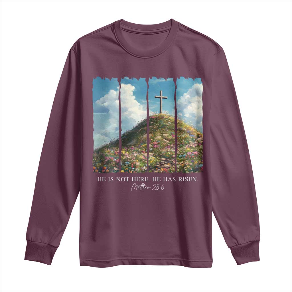 Christian Easter Long Sleeve Shirt He Is Not Here He Has Risen TS10 Maroon Print Your Wear