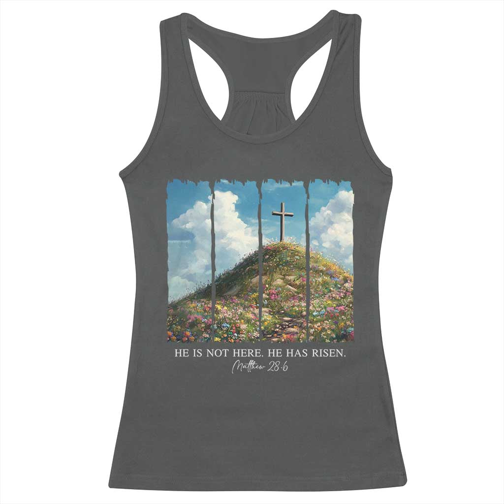 Christian Easter Racerback Tank Top He Is Not Here He Has Risen TS10 Dark Heather Print Your Wear