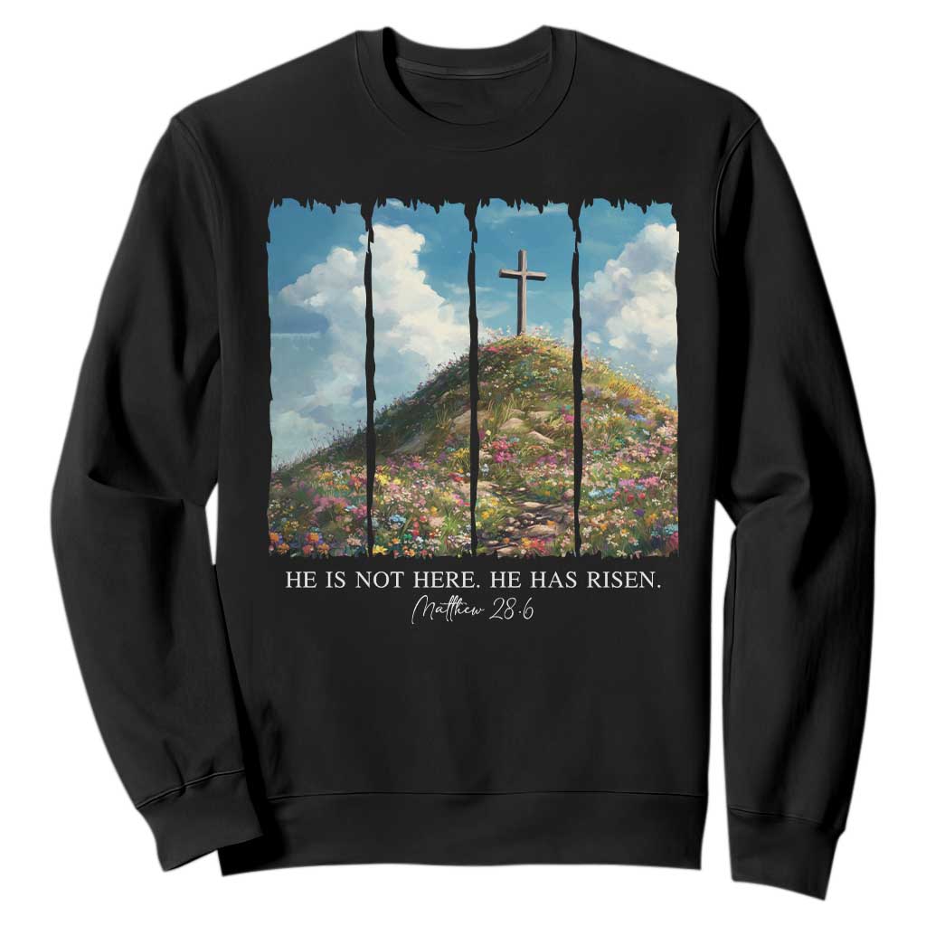 Christian Easter Sweatshirt He Is Not Here He Has Risen TS10 Black Print Your Wear