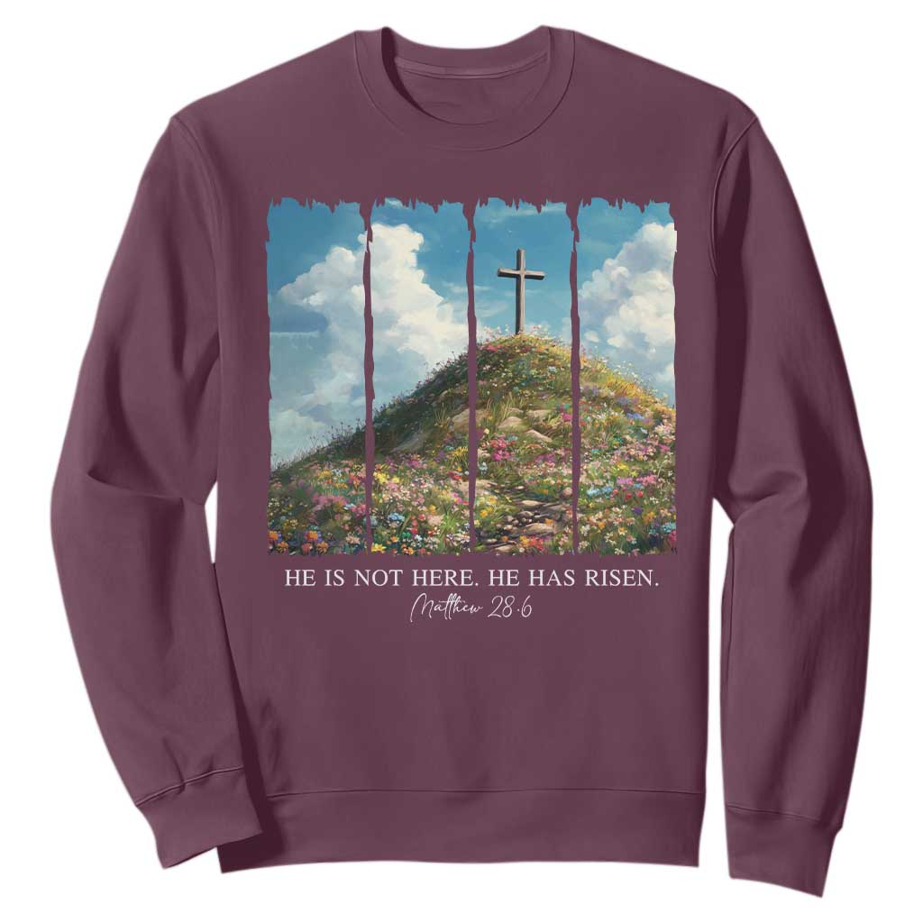 Christian Easter Sweatshirt He Is Not Here He Has Risen TS10 Maroon Print Your Wear