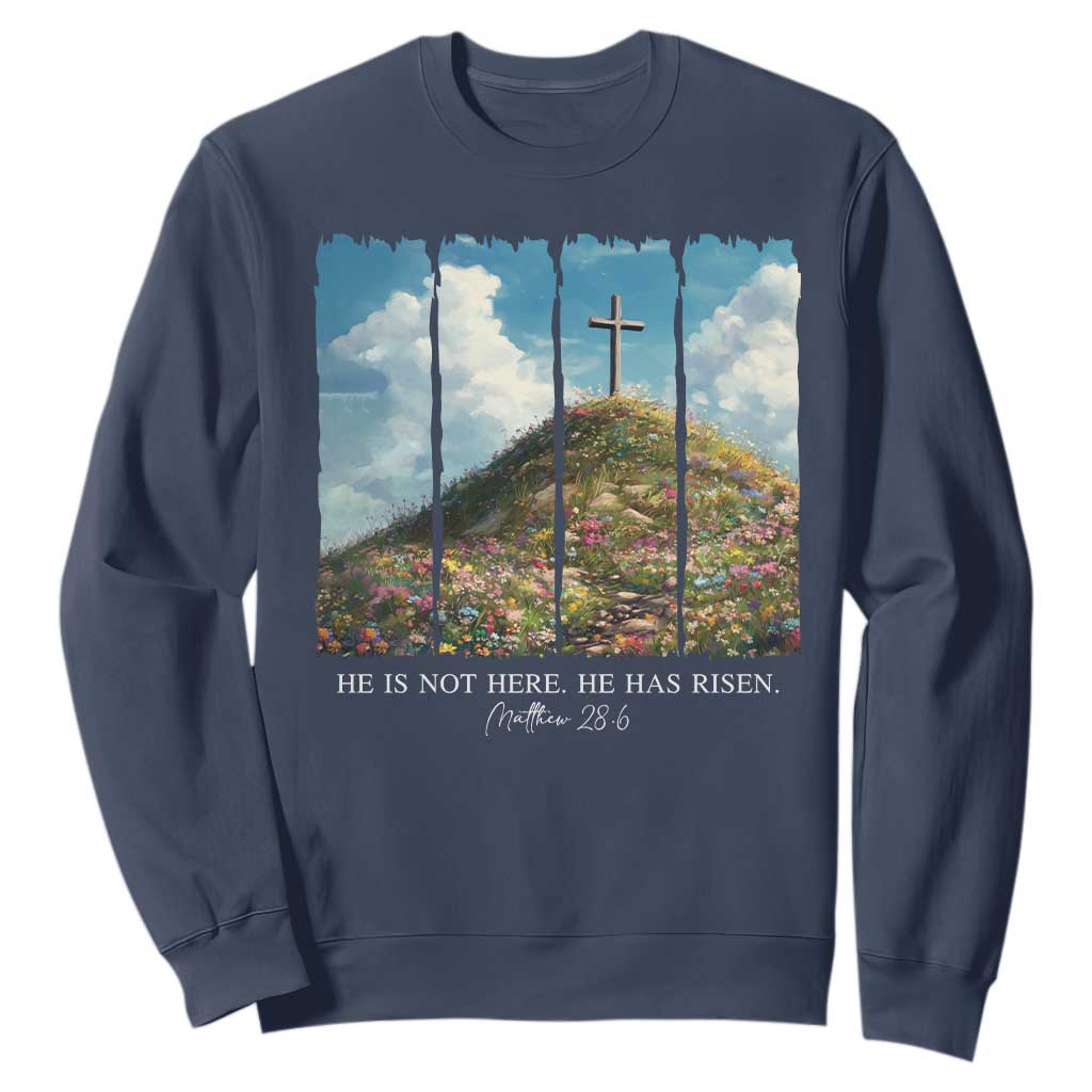 Christian Easter Sweatshirt He Is Not Here He Has Risen TS10 Navy Print Your Wear